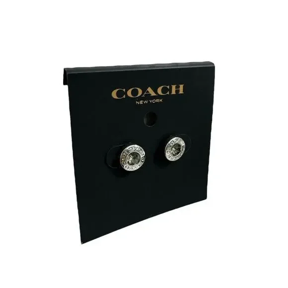 Coach Open Circle Stone Stud Earrings / Silver New - Picture 2 of 3